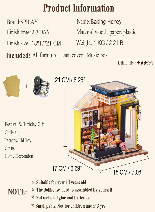 Spilay DIY Miniature Dollhouse Wooden Furniture Kit,Handmade Mini Modern Model Plus with Dust Cover & Music Box,1:24 Scale Creative Doll House for Gift (Baking Honey with dust Cover Music Box) - Image 4